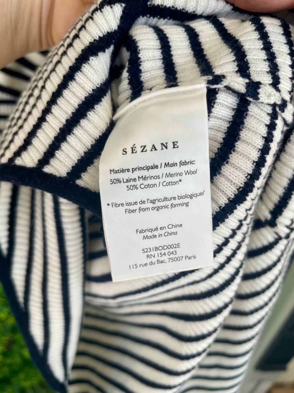 Sézane La Maille Navy & Ivory Striped Ruffle Sleeve Knit Bodysuit XXL NWT - Picture 7 of 7